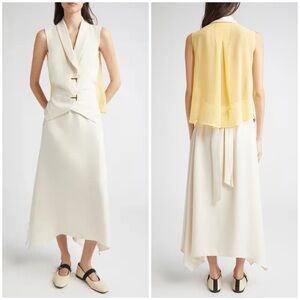 New Stine Goya Tailored Handkerchief Hem Dress Midi Cream Yellow Sz XS